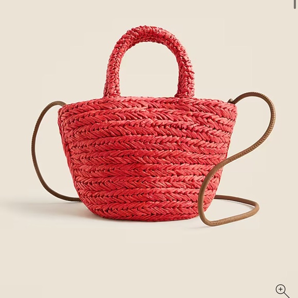 J.Crew Small Malta handwoven straw bag Ripe Raspberry